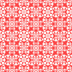 Fototapeta premium white snow flake pattern on red background. christmas decoration. vector illustration