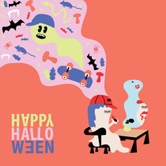 Vector Happy Halloween square set for social media