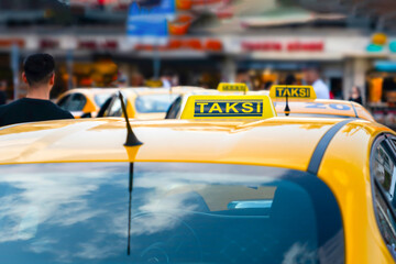 Türkiye commercial taxis are waiting for customers.