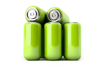 3D Green Batteries on Transparent Background, Generative AI