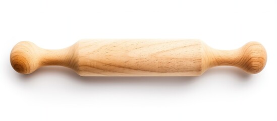 Top view of an isolated white background wooden rolling pin