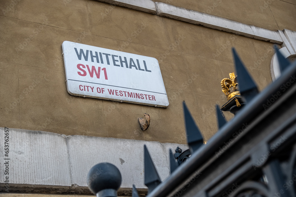 Wall mural london- whitehall street sign, road in the city of westminster and hq to many uk government offices