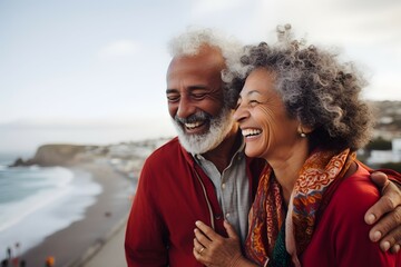 Lächelnde Verbundenheit: Glückliches Seniorenpaar genießt den Lebensabend - obrazy, fototapety, plakaty