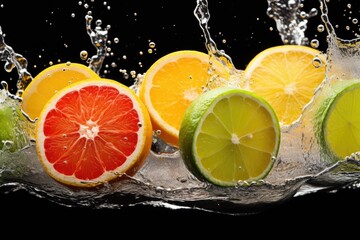 fresh citrus fruits under flowing tap water