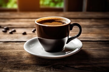 Fototapeta premium a cup of black coffee on a wooden table