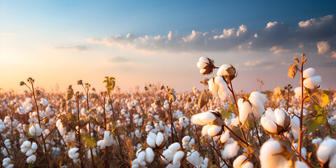 Cotton farm on large place of land, Cotton production field