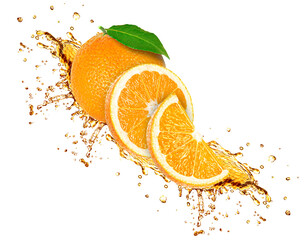 orange splash juice isolated on white background
