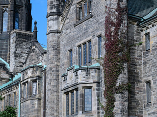Ornate gothic style college building, Trinity College at the University of Toronto