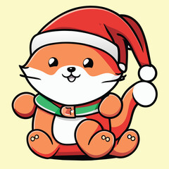 Feline Festivities: Cartoon Cat in Santa Claus Costume for Christmas. Vector