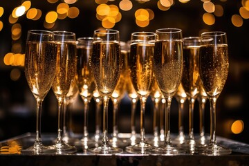 champagne glasses filled, close-up shot
