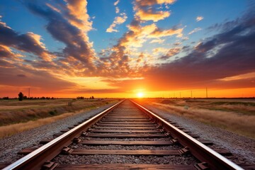 Obraz premium railroad tracks converging on the horizon