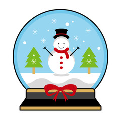 christmas snowball globe with snowman and trees
