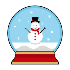 christmas snowball globe with snowman and trees