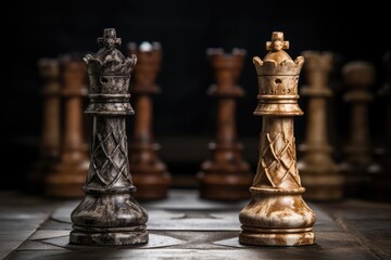 two chess pieces representing mentor and mentee - obrazy, fototapety, plakaty