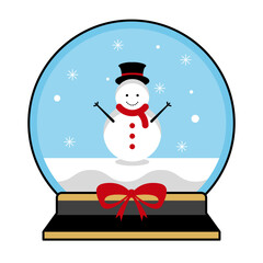 christmas snowball globe with snowman and trees