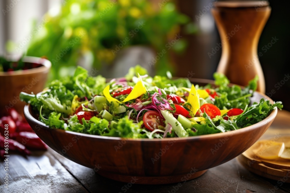 Sticker a bowl of mixed salad greens