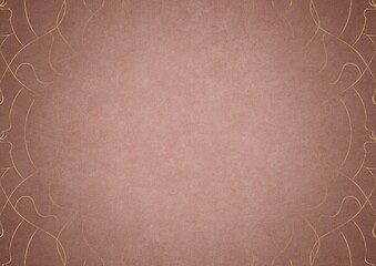 Pale pink textured paper with vignette of golden hand-drawn pattern on a darker background color. Copy space. Digital artwork, A4. (pattern: p08-1b)