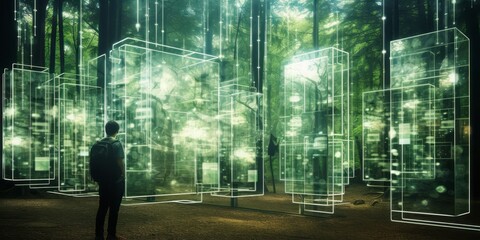 Enter the Digital Wilderness: A Futuristic Landscape of Digital Forests Blending Nature and Technology, Where Electronic Screens Create Surreal Ecosystems of Tomorrow