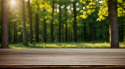 wooden table with nature background