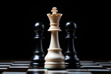 a white chess piece surrounded by black ones