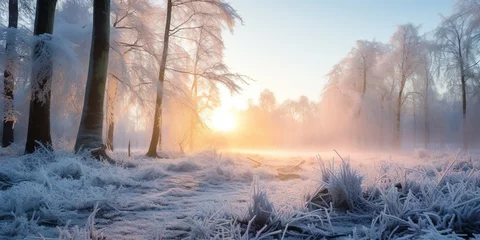 Gartenposter Winter landscape with forest © Zaleman