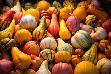 pile of colorful autumn gourds in daylight - Powered by Adobe