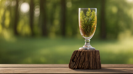wooden table with nature background