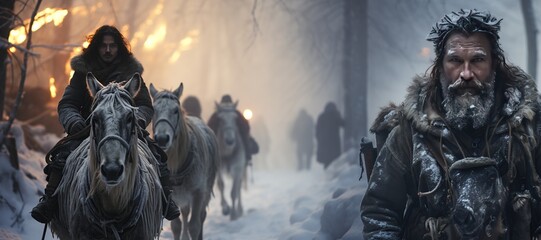 Sami people herding reindeer in a snowy, traditional nomadic way of life,Generated with AI