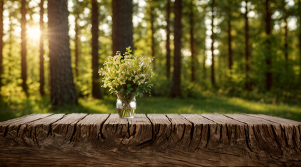 wooden table with nature background