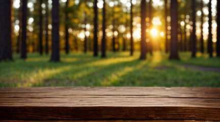 wooden table with nature background