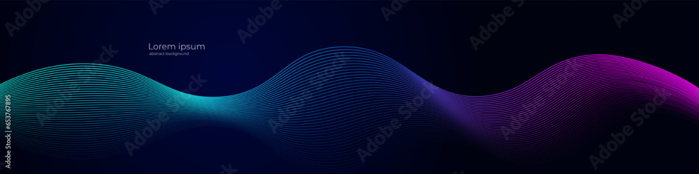 Aufkleber Vector wave dynamic lines. Smooth curve blue green gradient on dark background. Luxury background for your design: technology, digital, communication, science. Vector EPS 10