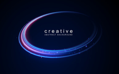 Neon rings set. Vector illustration of neon rings on dark background. Abstract vector fire circles, sparkling swirls and energy light spiral frames, neon blurry light circles at motion, Swirl effect.