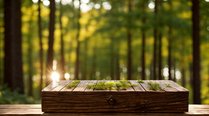 wooden table with nature background