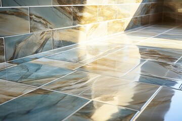 Ceramic tiles laid on the floor with grout - obrazy, fototapety, plakaty