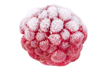 Frozen raspberries isolated on transparent background.