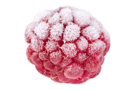 Frozen raspberries isolated on transparent background.