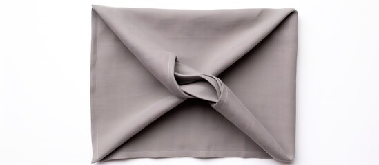 Top view of white background with folded cotton napkin in grey - obrazy, fototapety, plakaty
