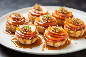 Obraz na płótnie Canvas caramel apple tartlets on a white plate