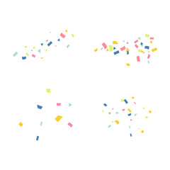 Confetti vector banner background with colorful ribbons. Anniversary, celebration, greeting illustration style with fun explosion. Colorful falling confetti.