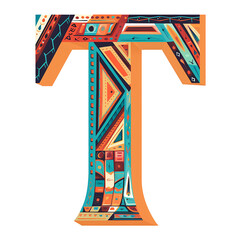 Letter T in ethnic style. Hand drawn vector illustration for your design