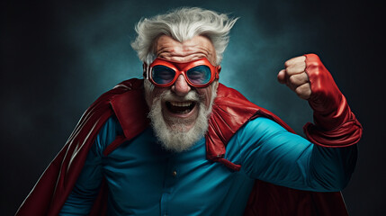Funny elderly Superhero man. Generative Ai