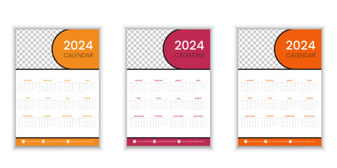Simple editable vector calendars for year 2024 Week starts from Sunday. Isolated vector illustration on white background.