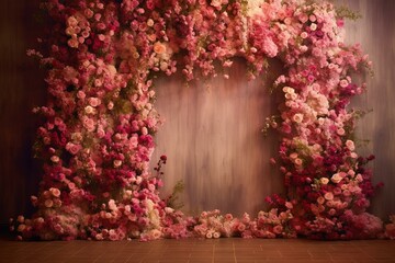 Flower-filled wall backdrop. Generative AI