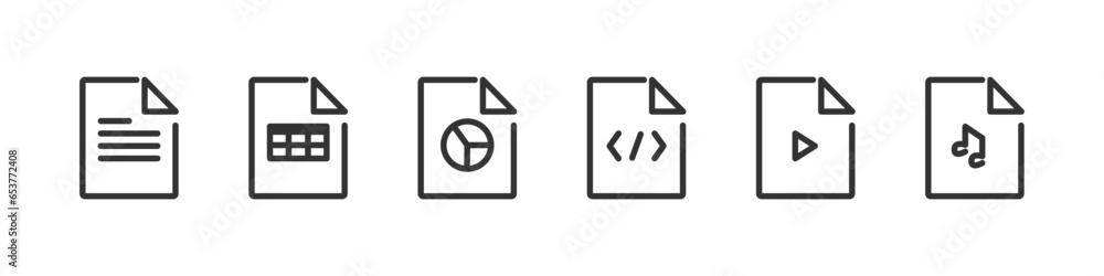 Aufkleber file media type set line icon. isolated button for documents. vector