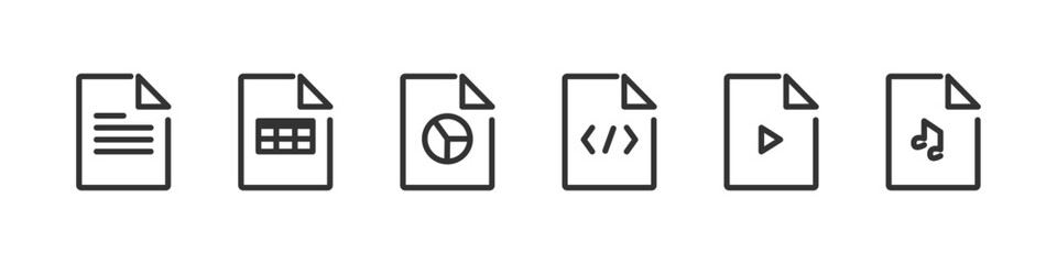 File media type set line icon. Isolated button for documents. Vector