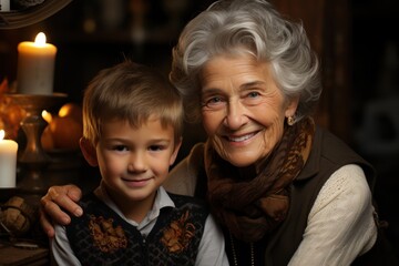 grandmother with grandson - obrazy, fototapety, plakaty