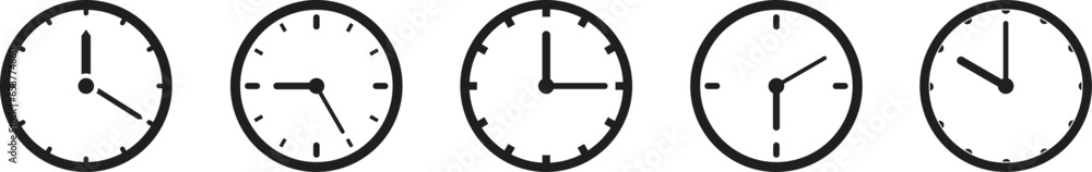 Poster clock icon set. time clock icons collection. line clocks symbol isolated on white background - stock