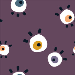 Eyes on a purple background. Halloween seamless pattern.