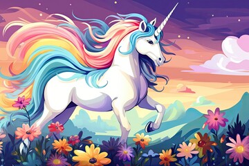 Naklejka na ściany i meble colorful unicorn in fantasy world illustration