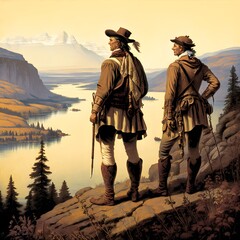 lewis and clark search for the northwest passage through the mountains and the columbia river gorge  - obrazy, fototapety, plakaty